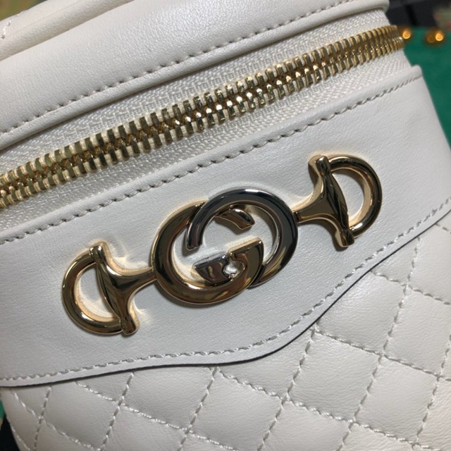 Gucci女包 572298 古馳Gucci白色絎縫牛皮鏈條圓筒化妝包  gqy1180